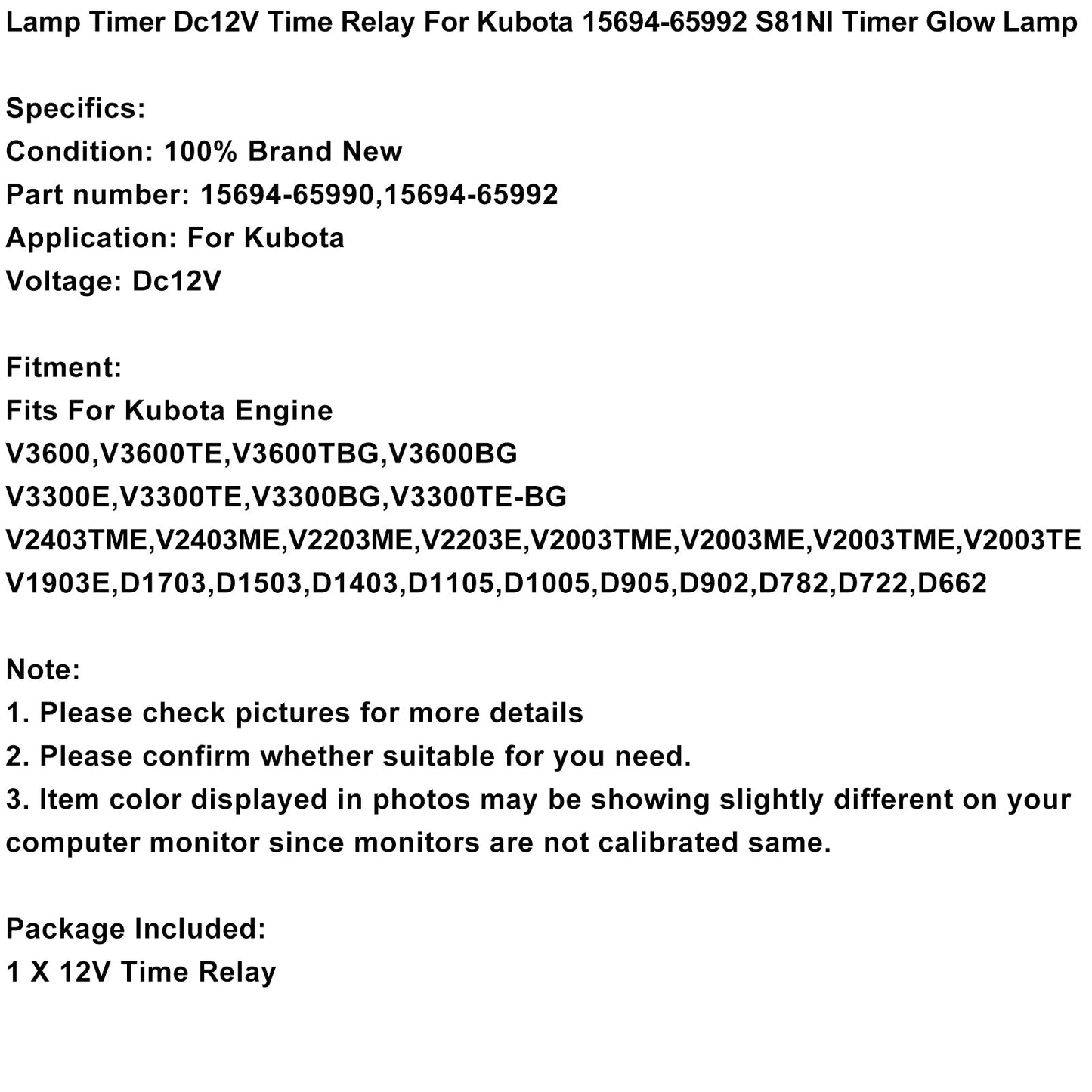 Lamp Timer Dc12V Time Relay For Kubota 15694-65992 S81Nl Timer Glow Lamp Generic