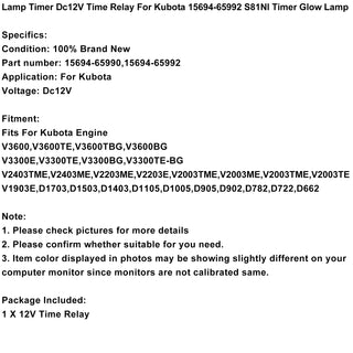 Lamp Timer Dc12V Time Relay For Kubota 15694-65992 S81Nl Timer Glow Lamp