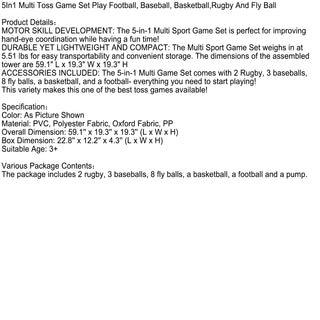 5In1 Multi Toss Game Set Play Football,Baseball,Basketball,Rugby And Fly Ball