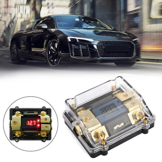 Splitter LED Display 1x0 IN 2x4GA OUT Distribution Block Fuse Holder Heat resistant plastic housing Clear Cover Nickel Plated for Car Audio Marine