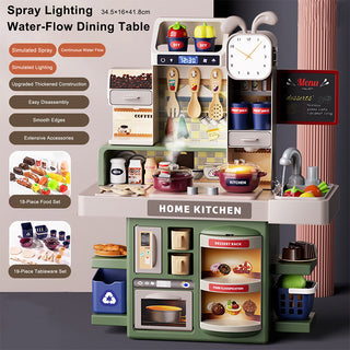 Kids Kitchen Play Set-Interactive Mist & Light Kitchen with Water Circulation Perfect Gift for Boys & Girls Ages 3+ (Green)