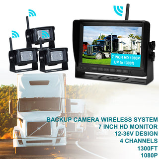 7" Wireless AHD 1080P Rear View Backup Camera Kit – 3-Channel Monitor for Truck, Trailer