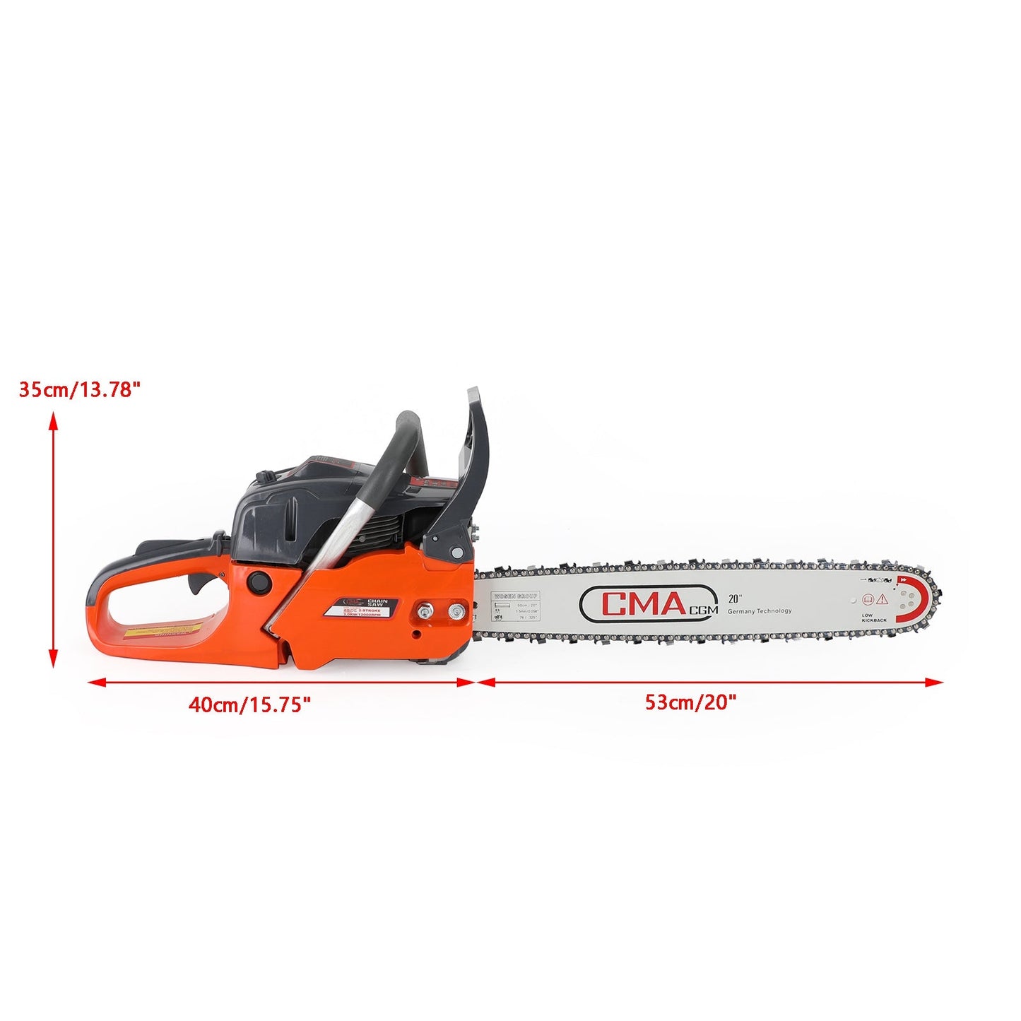 20 in. 68CC Gasoline Chainsaw Cutting Wood Gas Sawing Aluminum Crankcase Chain Saw