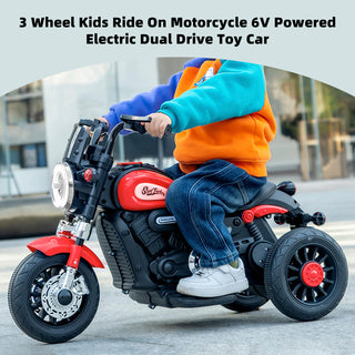 Red 6V Kids Ride-On Motorcycle w/ Dual Drive & Sounds