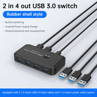 USB3.0 Switcher 2-Input 4-Output Printer Sharing Device Dual Computers Share