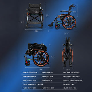 Easy-to-Fold Adjustable Footrests and Eco-Friendly Oxford Fabric Seat – Lightweight Hand-Push Aluminum Alloy Frame Wheelchair with Magnesium Alloy Wheels and Comfortable for Travel