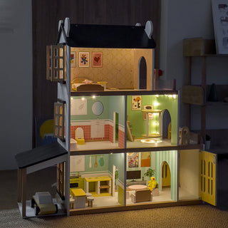 3Story Wooden Lighting Doll House With Balcony 20 Accessories Toy For 3+Year Kid  Toy