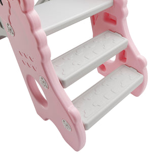 3In1 Kid Folding Slide With Climber,Basketball Hoop,Freestanding Slide Toy Pink Toy