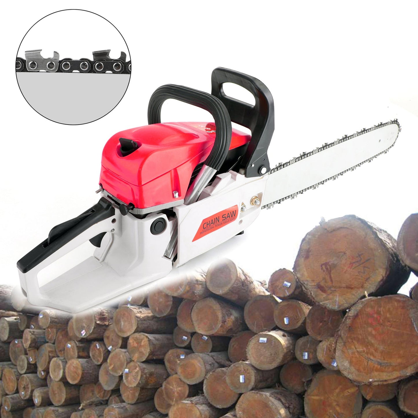 Chainsaw 22 Inch Gas Power, 22 52CC Gasoline Chainsaw Cutting Wood Gas Sawing Aluminum Crankcase Chain Saw Set