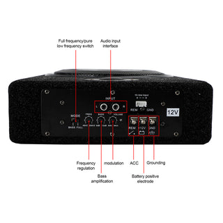 Subwoofer 8" 600W Under-Seat Amplifier Speaker Audio Sub Woofer Slim Box