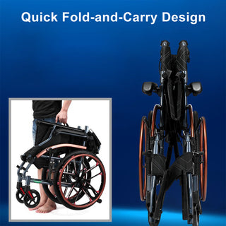 Easy-to-Fold Adjustable Footrests and Eco-Friendly Oxford Fabric Seat – Lightweight Hand-Push Aluminum Alloy Frame Wheelchair with Magnesium Alloy Wheels and Comfortable for Travel