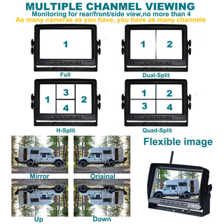 7" Wireless AHD 1080P Rear View Backup Camera Kit – 3-Channel Monitor for Truck, Trailer