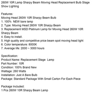 260W 10R Lamp Sharpy Beam Moving Head Replacement Bulb Stage Show Lighting