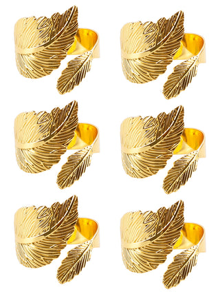 6PCS Napkin Rings Leaf Napkin Holder Adornmen Alloy Golden