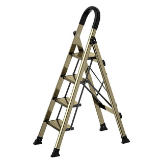 330lb Capacity Portable Folding Step Stool with Anti-Slip Sturdy and Wide Pedal Gold Multi-Use Aluminum Stepladder for Home Kitchen Office 4 Step Ladder