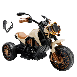 3 Wheel Kids Ride On Motorcycle Electric Dual Drive Toy Car With LED Light Brown