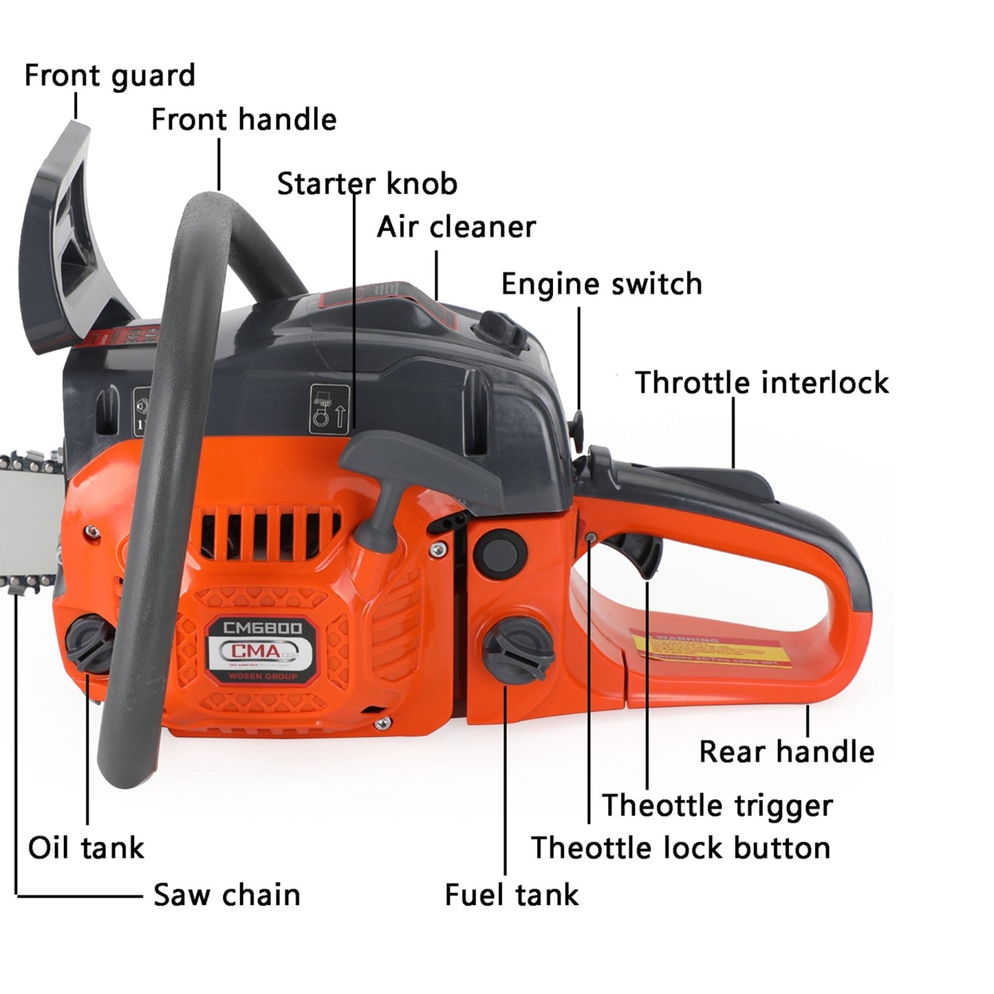 Wal 24" 68CC Gasoline Chainsaw Cutting Wood GasChain Saw