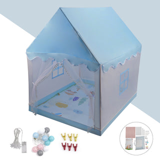 Assembly Tent with Metal Frame Portable Children’s Playhouse with Carry Bag Blue Mesh Window Optional Star Lights & Mat Kids Indoor Play Tent for Boys & Girls