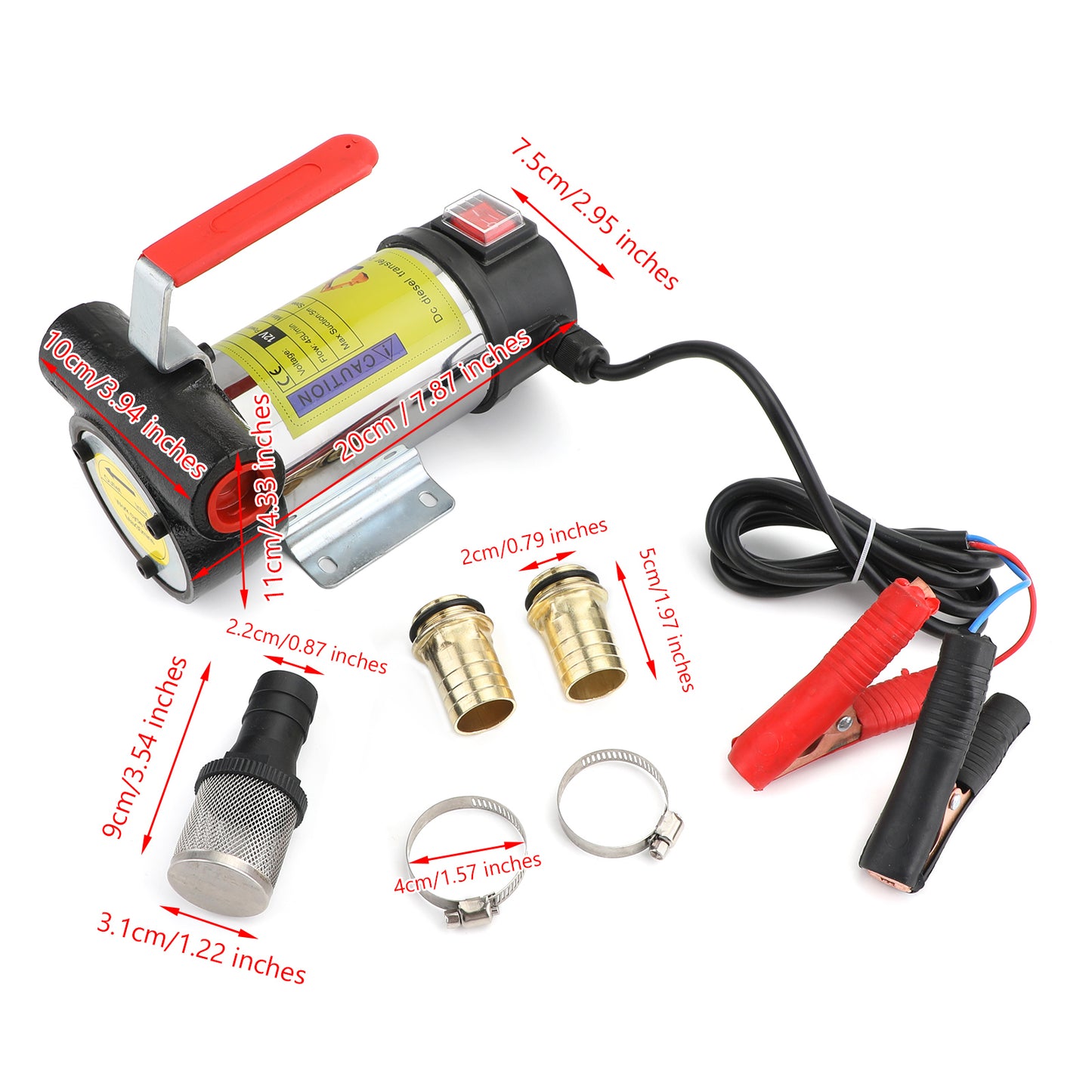 12V Fuel Transfer Pump - Self-Priming, 175W Motor, 45L/min Flow Rate, 32ft Lift for Oil & Diesel