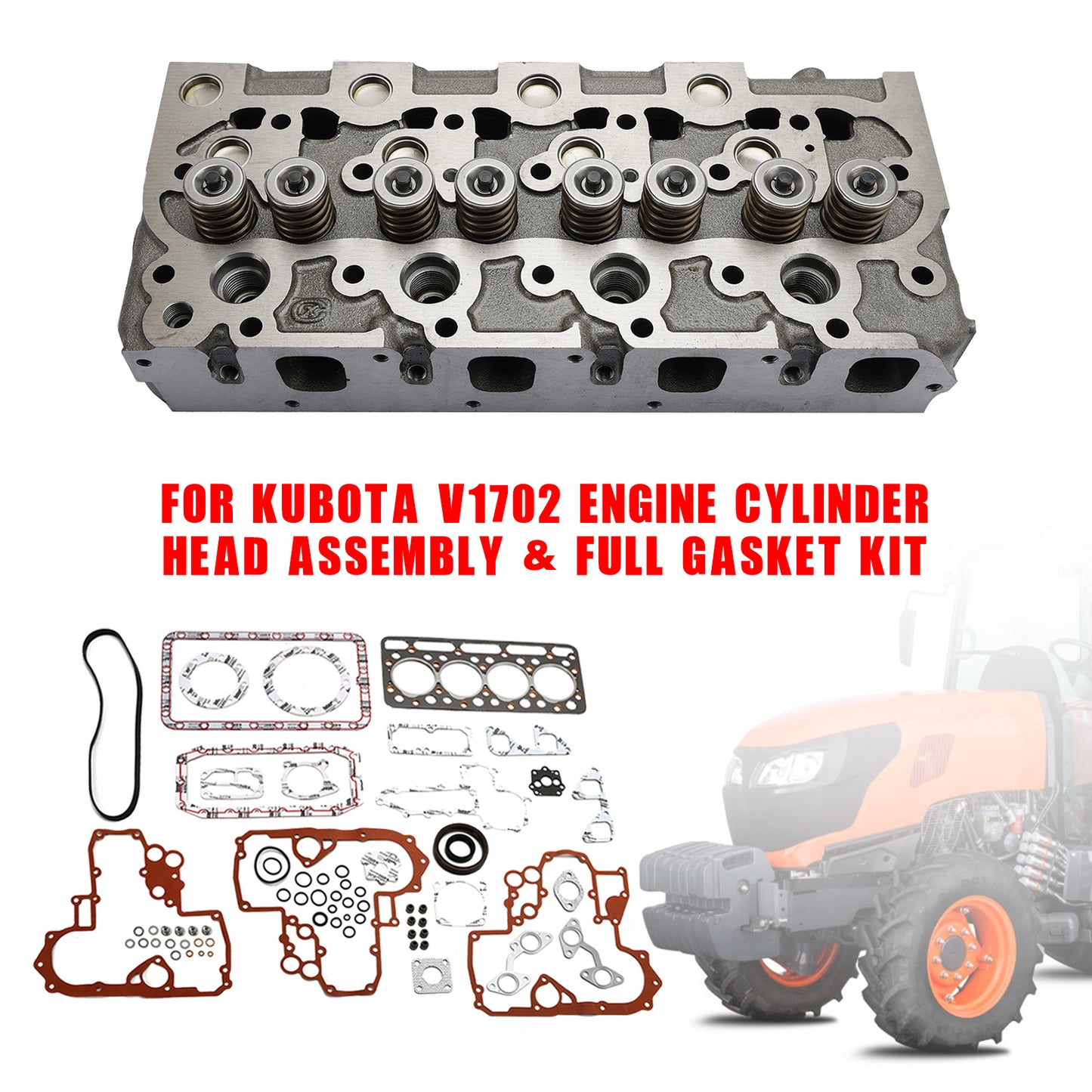 Complete Cylinder Head With Valve Spring & Gasket Kit For Kubota V1702 Engine Generic