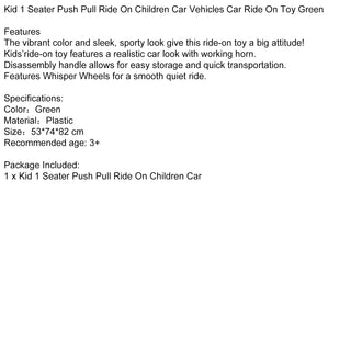Kid 1 Seater Push Pull Ride On Children Car Vehicles Car Ride On Toy Green