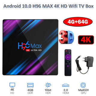 64G Android H96MAX 10.0 TV Box RK3318 Quad Core 64bit 2.4G/5.8G Wifi BT 4.0 4K HD Media Player