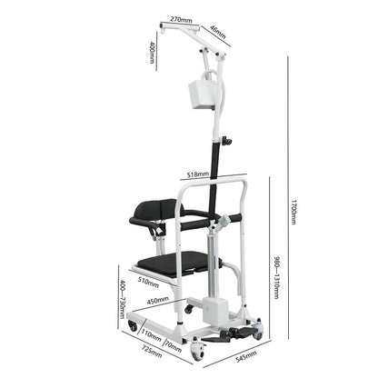 Electric Transfer Chair Patient Lift (4 in 1) for Home 180° Split Seat 330 lbs Load-Bearing for Elderly Disabled Handicapped Full Body Sling Portable