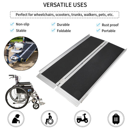 4FT Portable Wheelchair Ramp Non Skid Aluminum Foldable Mobility Scooter Ramp