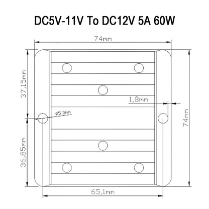 WaterProof 5V~11V to 12V 5A 60W Step Up DC/DC Power Converter Regulator Generic
