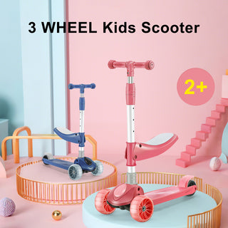 Foldable 3-Wheel Kids Scooter with Seat & Lights – Adjustable Handlebar (Pink)