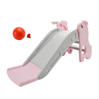 3In1 Kid Folding Slide With Climber,Basketball Hoop,Freestanding Slide Toy Pink Toy