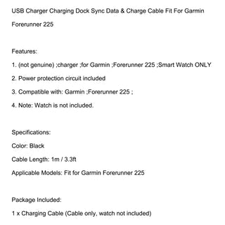 USB Charger Charging Dock Sync Data + Charge Cable For Forerunner225 Smart Watch