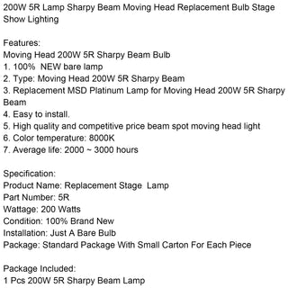 Moving Head 5R 200W Sharpy Beam Moving Head Replacement Bulb Stage Show Lighting