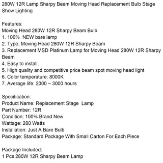 Compatible Bulb Platinum 12R 280W Lamp Sharpy Beam Moving Head Replacement Bulb