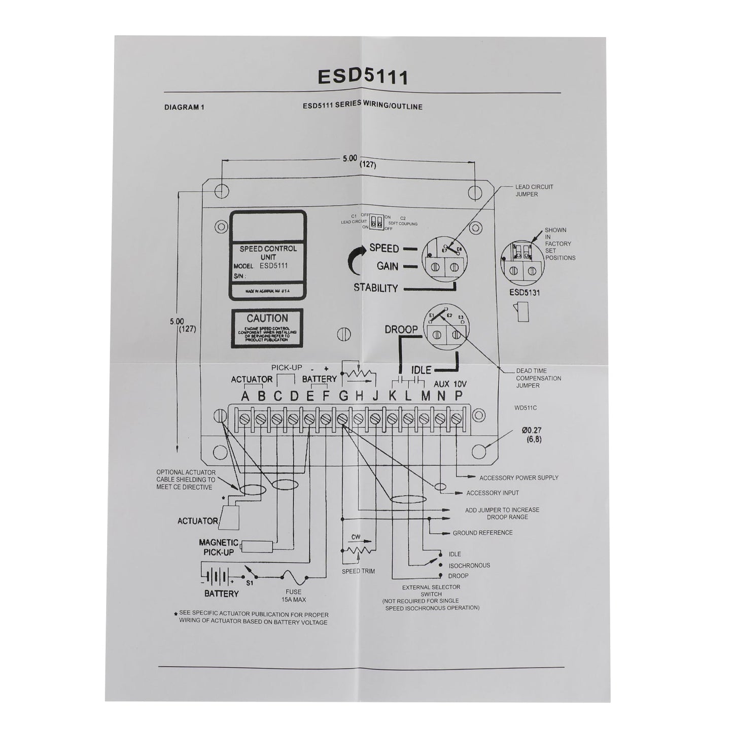 ESD5111 Electronic Engine Speed Controller Governor For Generator Genset Parts Generic