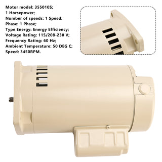 355010S 071314S Almond 1HP Pool Pump Motor Replacemet for Pentair Whisperflo