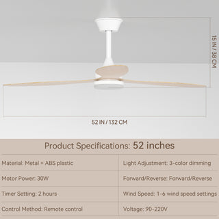 Remote Quiet 6 Speeds Black White Modern 52" Pendant Ceiling Fan with Light