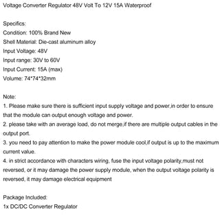 WaterProof 48V to 12V 15A 180W Step Down DC/DC Power Converter Regulator