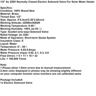 1/2" Ac 220V Normally Closed Electric Solenoid Valve For Solar Water Heater
