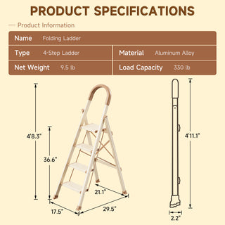 4-Step Folding Ladder with Handrails – Anti-Slip, 330 lbs Capacity