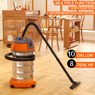 Topteng Wet Dry Blow Three Uses 10 Gallon 3200w 8 Peak Hp Stainless Steel Vacuum Cleaner