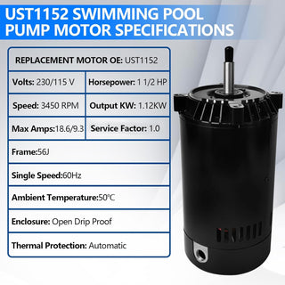 Pool Pump 1.5 HP UST1152 Pool Pump Replacemen Motor For HAYWARD SUPER PUMP