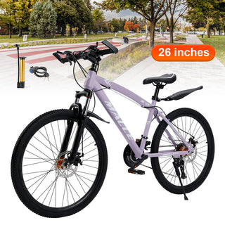 26-Inch 27-Speed Mountain Bike – Adult MTB with Dual Disc Brakes & Suspension Fork, Purple