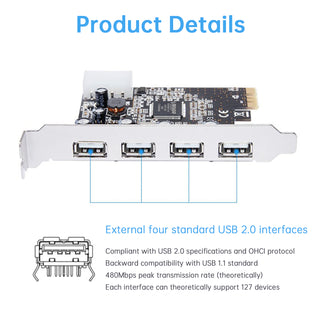 HUB PCIE to USB2.0 Expansion Card Moschip Desktop Adapter Card 4PIN Power Supply