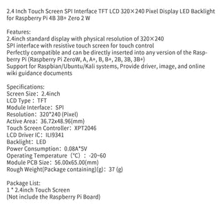 2.4 Inch 320*240 Pixel LED Display Fit for Raspberry Pi 4B 3B+ Zero 2 W