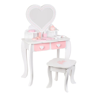 Kid Vanity Table Stool Set  Dressing Mirror Pink/White