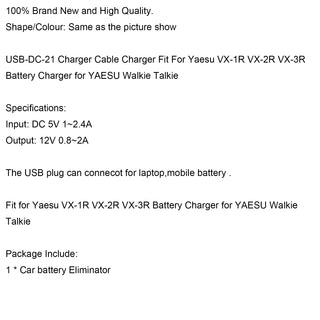Usb-Dc-21 Cable Charger For Vx-1R Vx-2R Vx-3R Battery Charger For Walkie Talkie