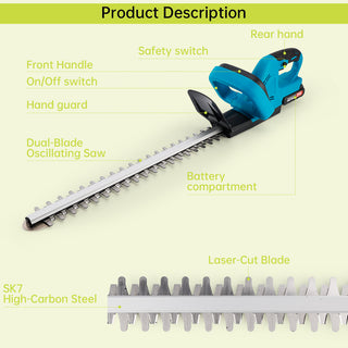 20 in. Electric Hedge Trimmer Cordless Power with 2Battery & Charger