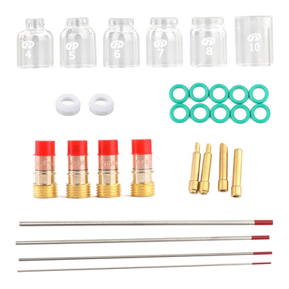 30Pcs TIG Welding Stubby Gas Lens Pyrex Cup Kit Fits For Tig WP-17/18/26 Torch Generic