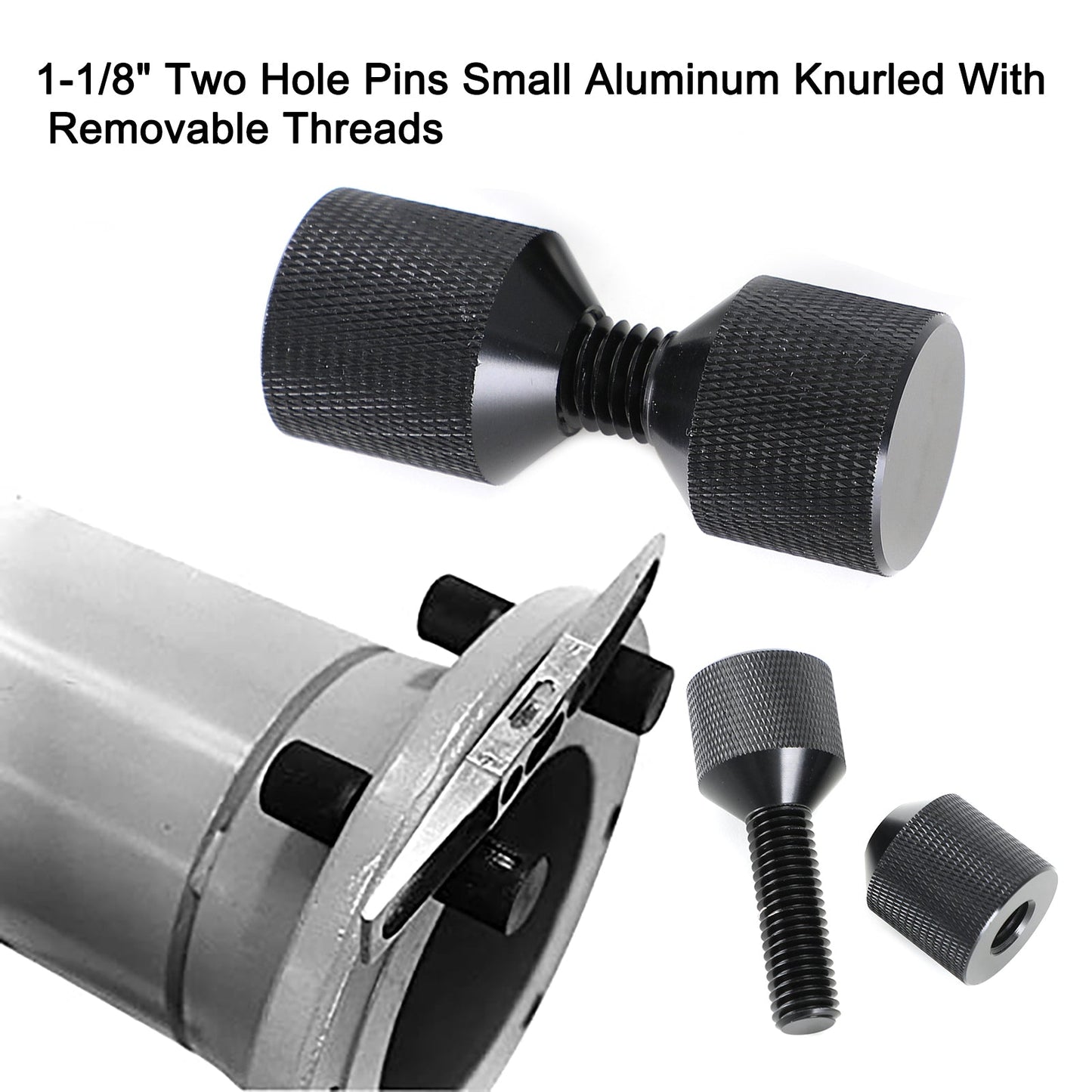 1-1/8" Two Hole Pins Small Aluminum Knurled With Removable Threads Generic